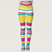 Komplexe Streifen - Türkis, Gelb, Rosa und Weiß Leggings (Vorderseite)