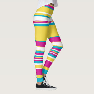 Komplexe Streifen - Türkis, Gelb, Rosa und Weiß Leggings