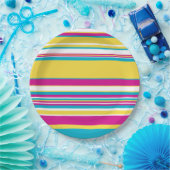 Komplexe Streifen - Türkis, Gelb, Rosa und Weiß Pappteller (Party)