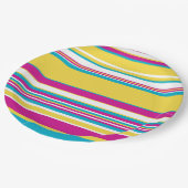 Komplexe Streifen - Türkis, Gelb, Rosa und Weiß Pappteller (Schrägansicht)