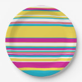 Komplexe Streifen - Türkis, Gelb, Rosa und Weiß Pappteller (Vorderseite)