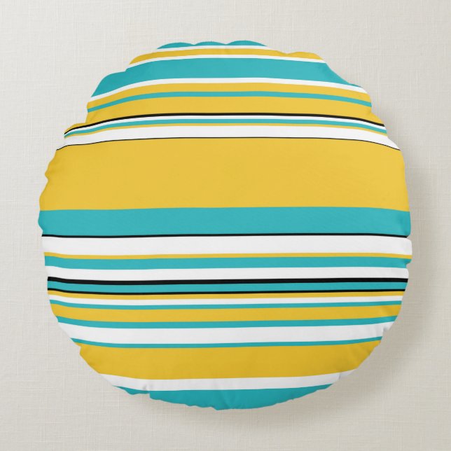 Komplexe Streifen - Türkis und Gelb Rundes Kissen (Vorderseite)