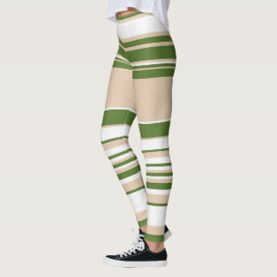 Komplexe Streifen - weiß, sand und palmengrün Leggings
