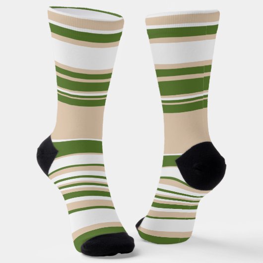 Komplexe Streifen - weiß, sand und palmengrün Socken (Gewinkelt)