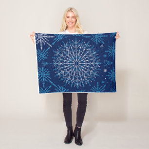 Komplexer blauer geometrischer Stern-Mandala-Winte Fleecedecke