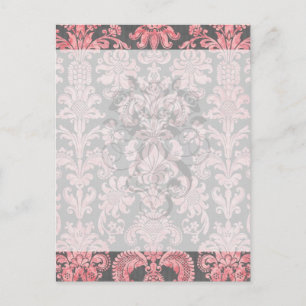 komplexer vintage rosa Damast auf tiefem Grau Postkarte