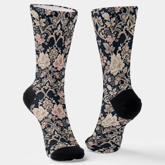 Komplexes, ausgefeiltes Blumen-Spitzen-Design Socken (Gewinkelt)