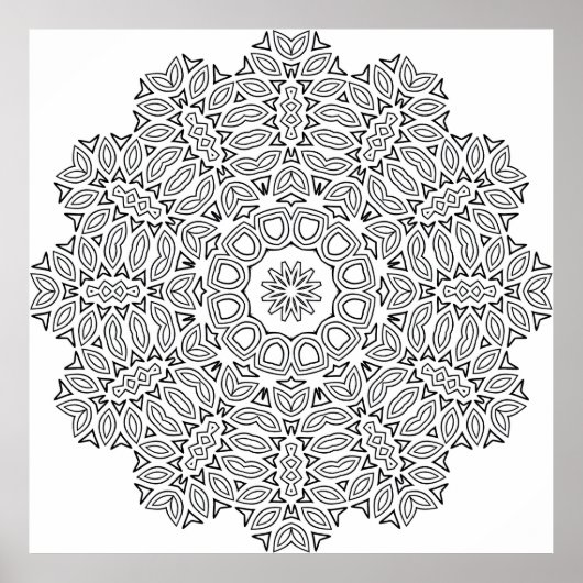 Komplexes Blatt-Mandala-Muster zum Ausmalen Kunst Poster (Vorne)