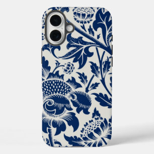 Komplexes blaues Blumenmuster auf hellem Hintergru iPhone 16 Plus Hülle