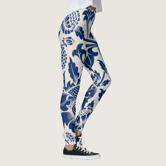 Komplexes blaues Blumenmuster auf hellem Hintergru Leggings (Rechts)