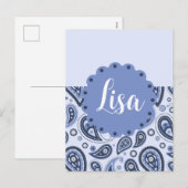 Komplexes blaues florales Paisley-Printdesign Feiertagspostkarte (Vorne/Hinten)