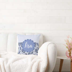 Komplexes blaues florales Paisley-Printdesign Kissen