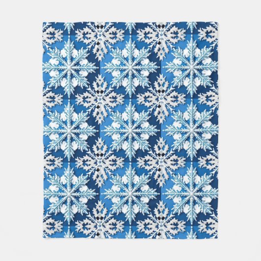Komplexes blaues Schneeflocken-Design Fleecedecke (Vorderseite)