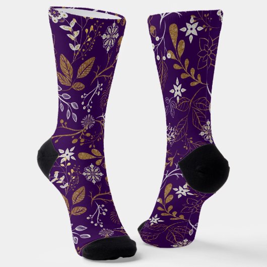 Komplexes Blumenmuster mit Gold und Weiß  Socken (Gewinkelt)