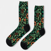 Komplexes Blumenmuster mit grünen Blättern Socken (Linkes Detail)