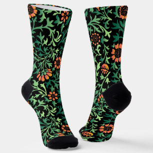 Komplexes Blumenmuster mit grünen Blättern Socken