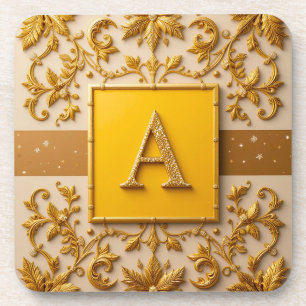Komplexes Buchstaben-A-Design mit goldenen Rändern Getränkeuntersetzer