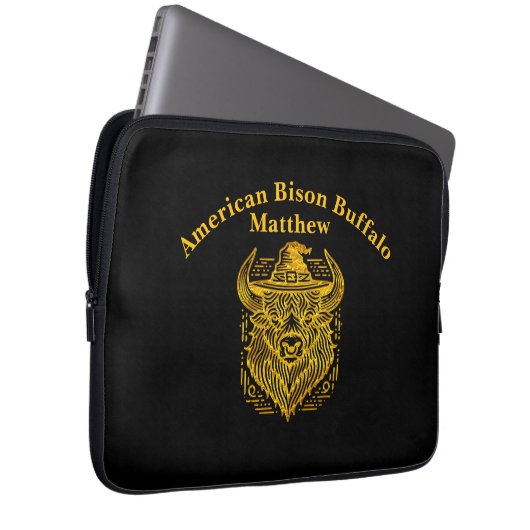 Komplexes Design eines Bison mit einem Hut Laptopschutzhülle (Vorne Rechts)