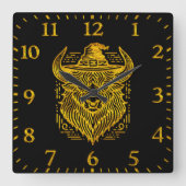Komplexes Design eines Bison mit einem Hut Quadratische Wanduhr (Vorderseite)