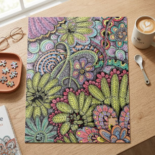 Komplexes farbenfrohes florales Doodle-Kunstmuster Puzzle