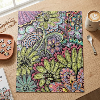 Komplexes farbenfrohes florales Doodle-Kunstmuster Puzzle