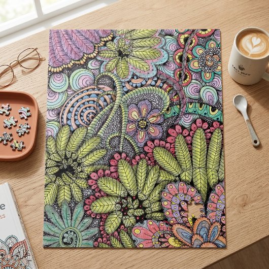 Komplexes farbenfrohes florales Doodle-Kunstmuster Puzzle