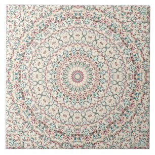 Komplexes geometrisches Mandala in Türkis, Rosa un Fliese