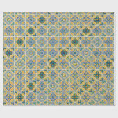 Komplexes geometrisches Muster mit Blau, Gelb Geschenkpapier (Flach)