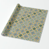 Komplexes geometrisches Muster mit Blau, Gelb Geschenkpapier (Ungerollt)