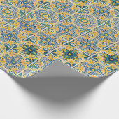 Komplexes geometrisches Muster mit Blau, Gelb Geschenkpapier (Ecke)