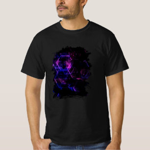 Komplexes geometrisches Neonmuster T-Shirt