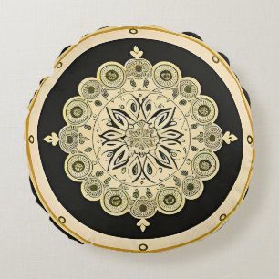 Komplexes goldenes Mandala-Design Rundes Kissen