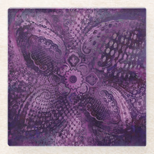 Komplexes Paisley-Muster in Dunkelviolett Glasuntersetzer