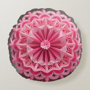 Komplexes rosa florales Origami-Design Rundes Kissen