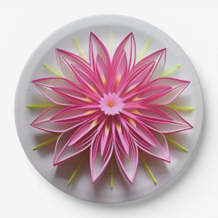 Komplexes rosa florales Origamidesign Pappteller
