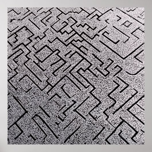 Komplexes Schwarz-Weiß-Labyrinth Poster (Vorne)
