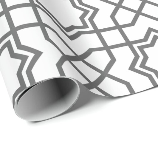 Komplexes schwarzes geometrisches Muster mit stern Geschenkpapier (Rolleneckpunkt)