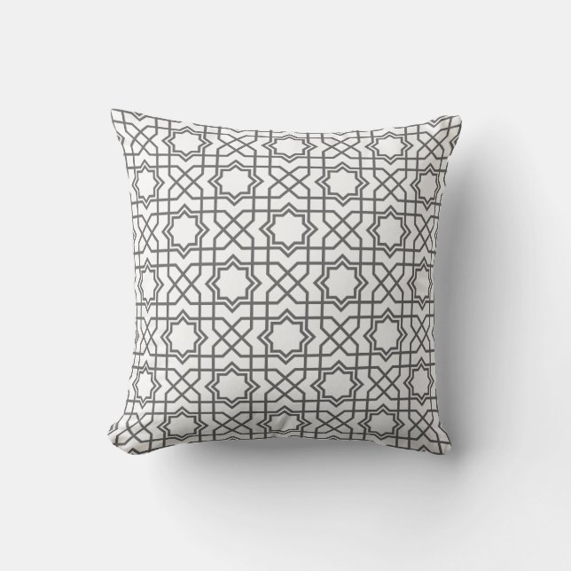 Komplexes schwarzes geometrisches Muster mit stern Kissen (Vorderseite)