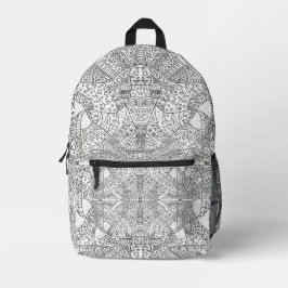 Komplexes symmetrisches Doodle-Mandala Schwarz & W Bedruckter Rucksack