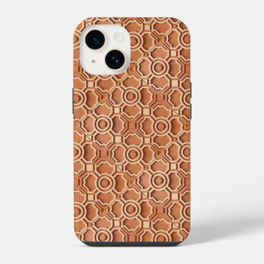 komplexes Terrakotta-farbenes 3D-geometrisches Rel iPhone Hülle (Rückseite)
