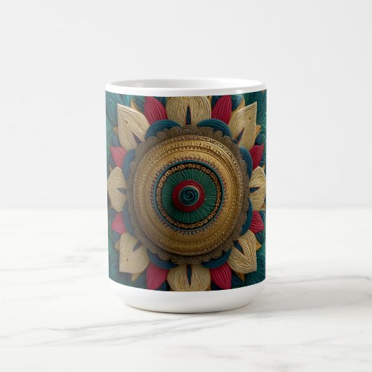 Komplexes texturiertes florales Mandala in Türkis Kaffeetasse (Mittel)