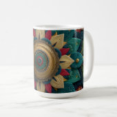 Komplexes texturiertes florales Mandala in Türkis Kaffeetasse (VorderseiteRechts)