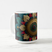 Komplexes texturiertes florales Mandala in Türkis Kaffeetasse (Vorderseite Links)