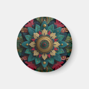 Komplexes texturiertes florales Mandala in Türkis Magnet