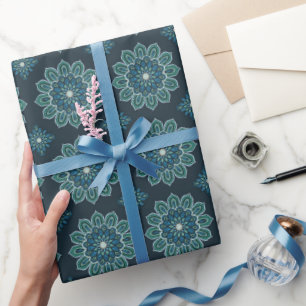 Komplexes Türkis-Blumen-Mandala-Nahtloses Muster Geschenkpapier