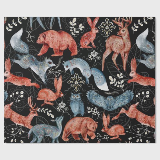Komplexes Waldtiermuster Geschenkpapier (Flach)