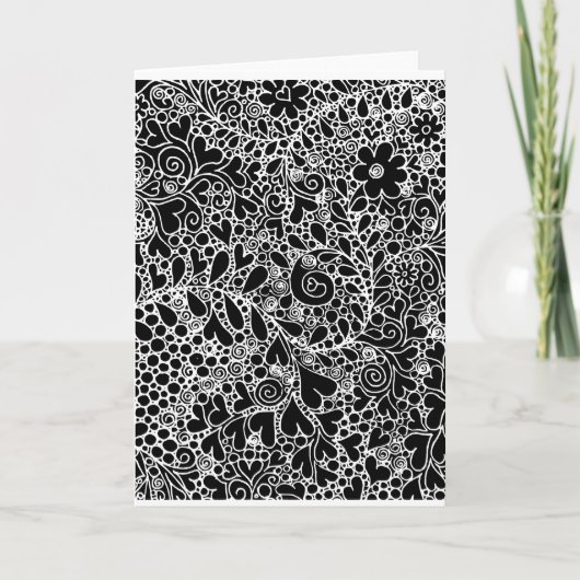 Komplizierte Blumen und Herzen - gefaltete Grußkar Karte (Vorderseite)