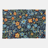 Komplizierte Blumenkunst: Blaue und orangefarbene  Geschirrtuch (Horizontal)