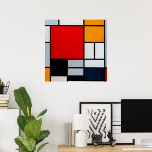 Komposition mit großem rotem Flugzeug Poster