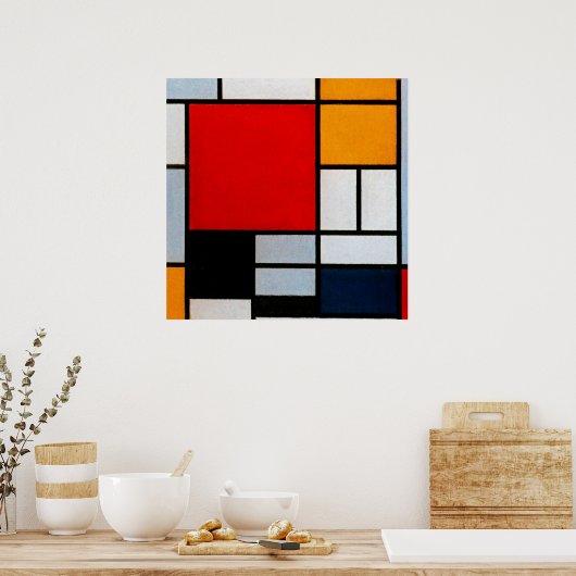 Komposition mit großem rotem Flugzeug Poster (Küche)